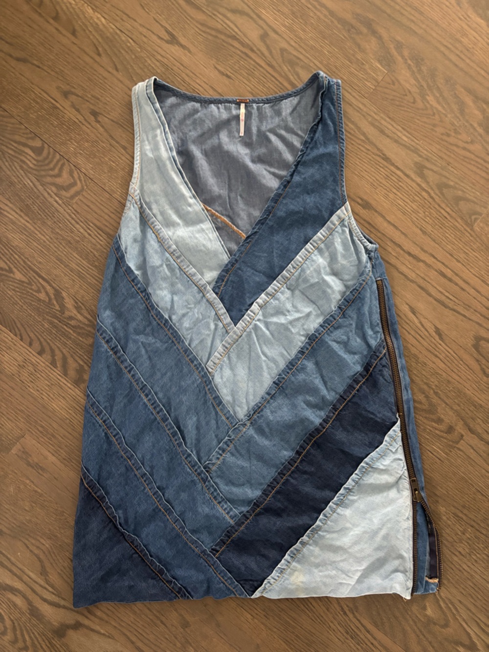 Free People Patchwork Denim Mini Dress - Blue Tones